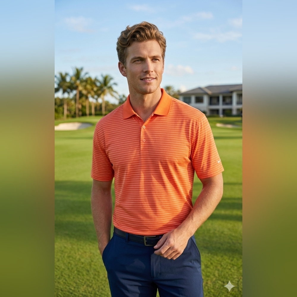 Nike Golf Men's Orange Stripe Polo Shirt Size XXL Athletic Sports Outdoor